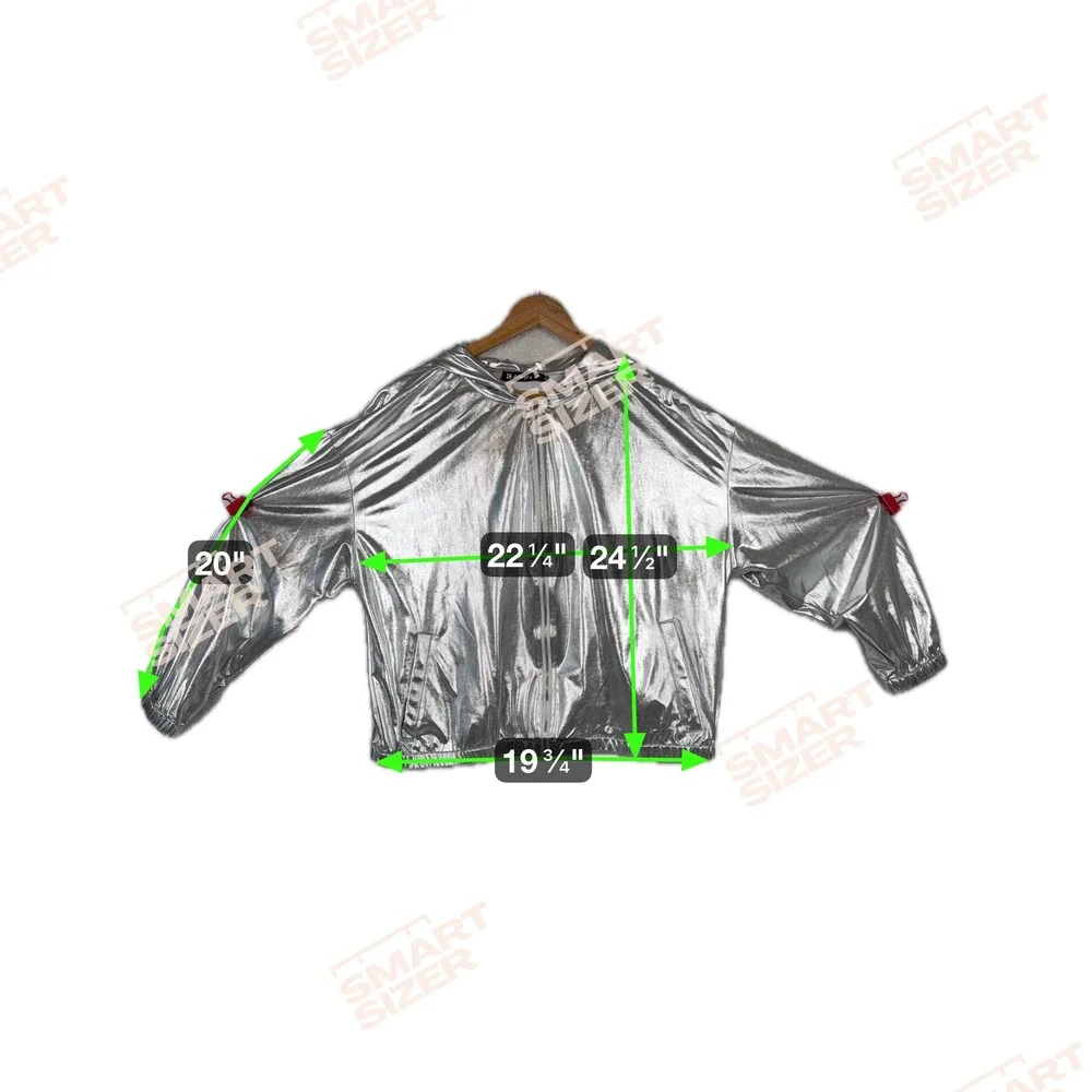 Allegra K Womens Silver Metallic Full Zip Hoodie Jacket Size XL Shiny‎